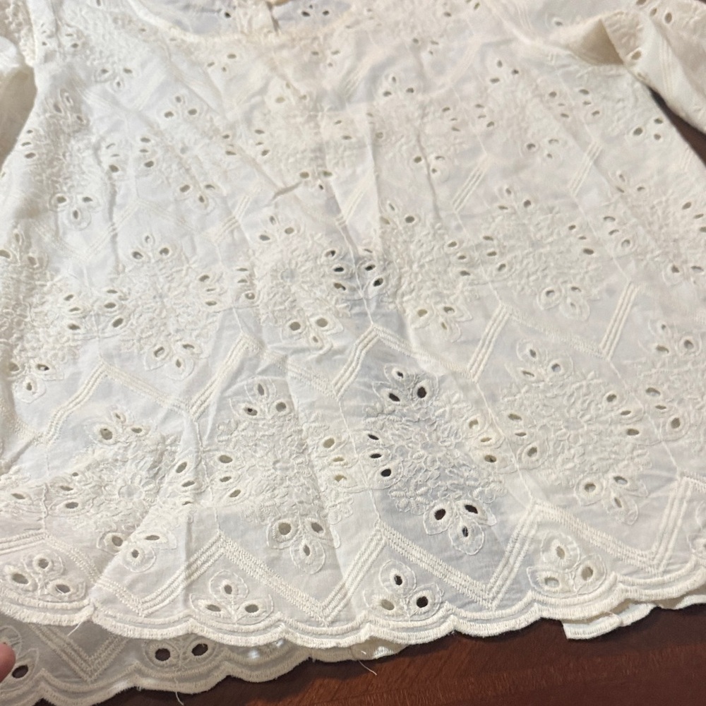 Anthropologie solitaire Sz medium M cottagecore Cream Eyelet Women's Top - Picture 4 of 9